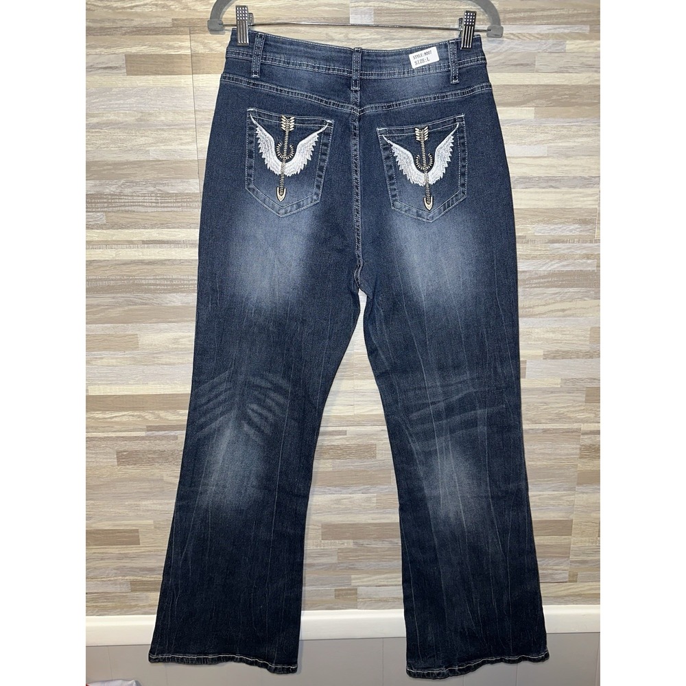 Women's Flare Jeans Mid Waist Wide Leg Baggy Jean Stretchy Denim #L